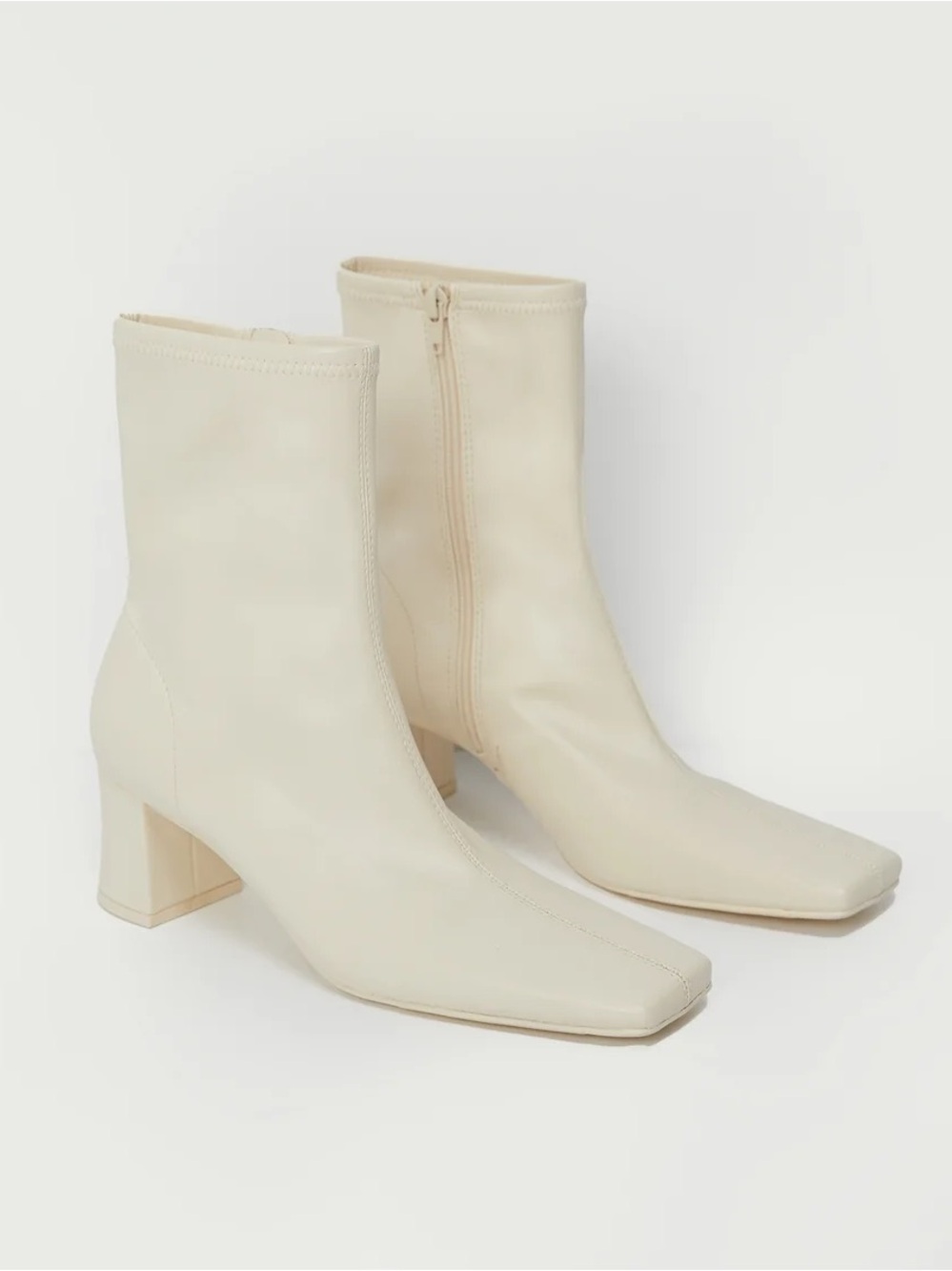 OAK + FORT Square Toe Ankle Glove Heel Boot in Cream 2.25” Heel